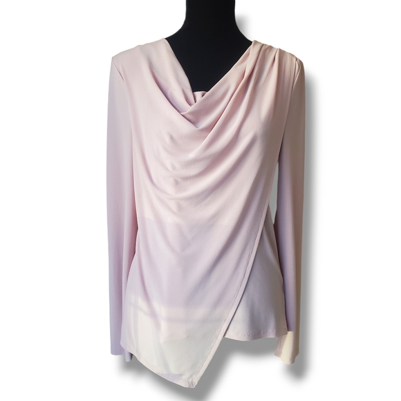 JONES NEW YORK Blush Pink Faux Wrap Blouse Top w Drape Neckline - Picture 12 of 12